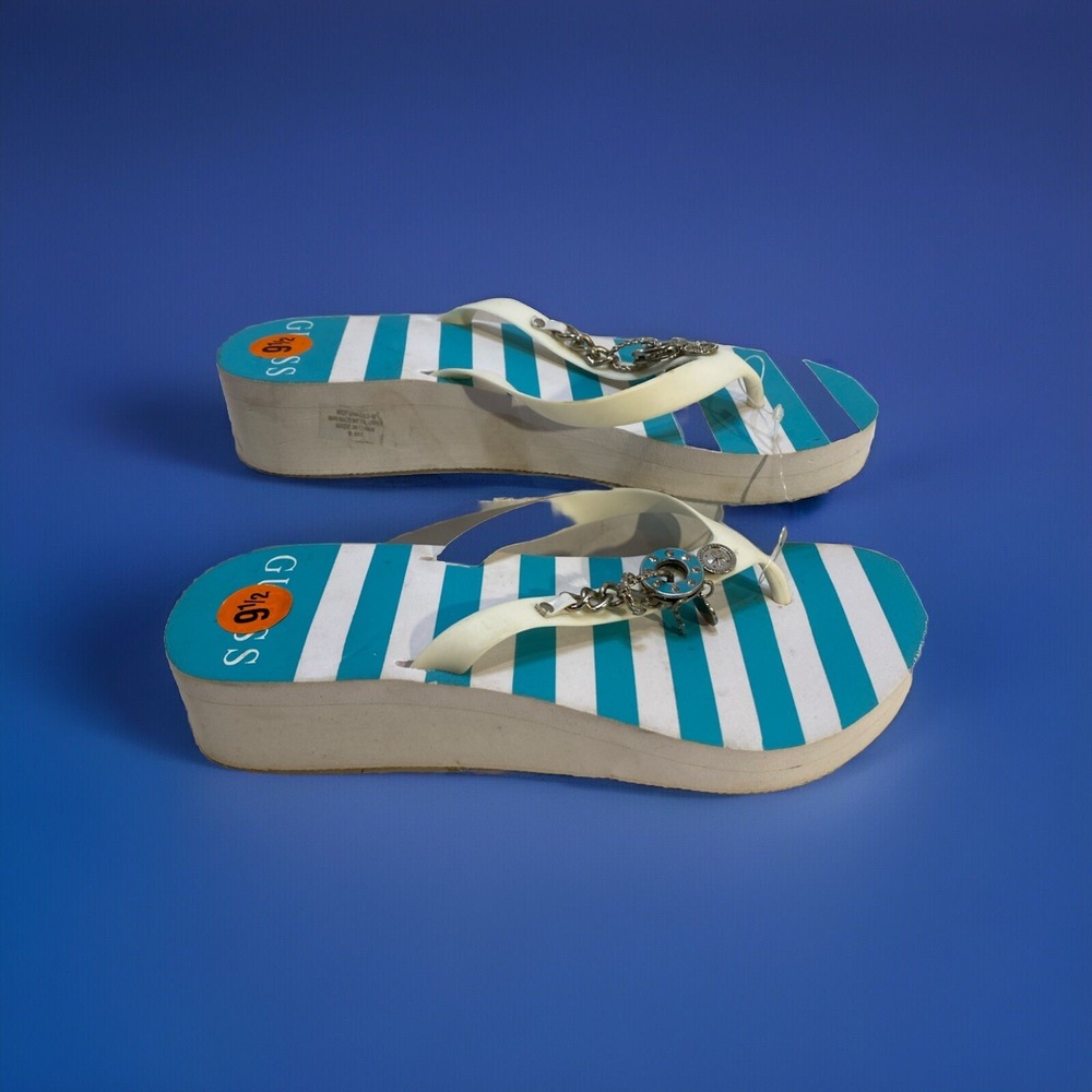 Guess Platform Wedge Slip On Sandals Women Size 9.5Jeweled Charm Thong Shoes NEW
